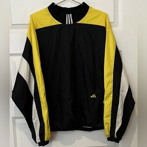 Vintage 1990s Adidas Windbreaker Pullover Black & Yellow Three Stripes Size M